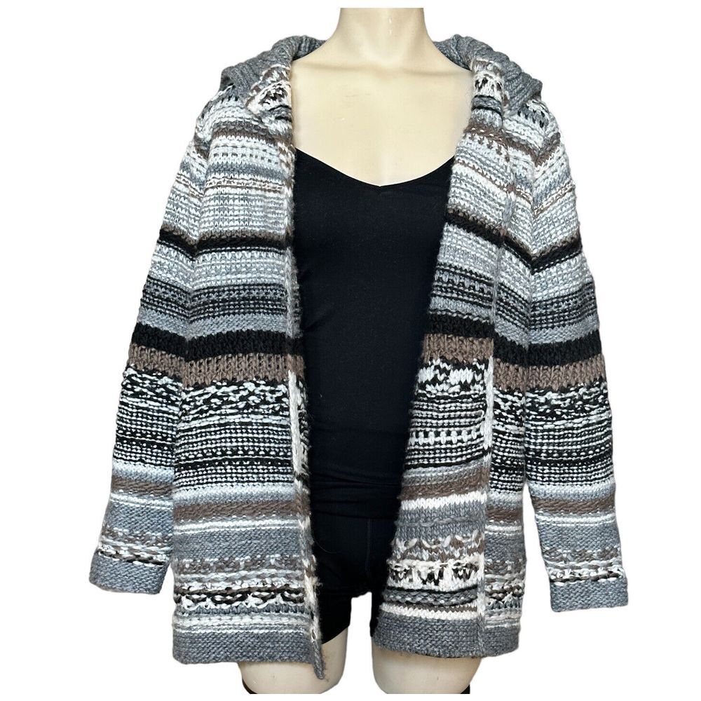 J Jill Cardigan Sweater Alpaca Wool Blend Collared Striped Women's Small Clean